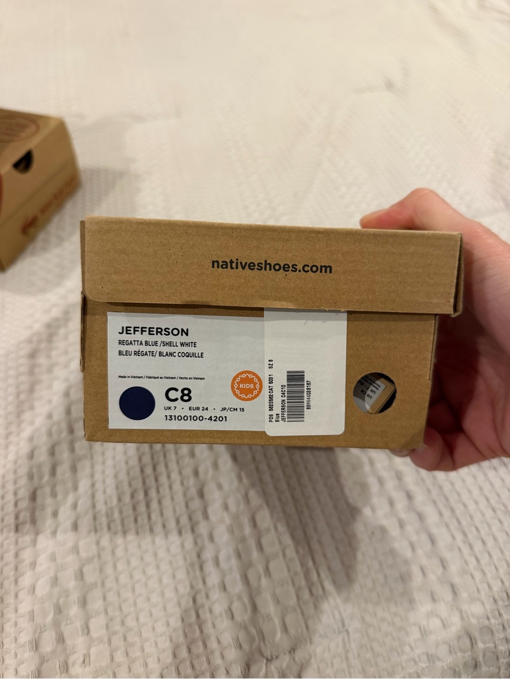 Native Jefferson Kids Sneakers in Regatta Blue and Shell White